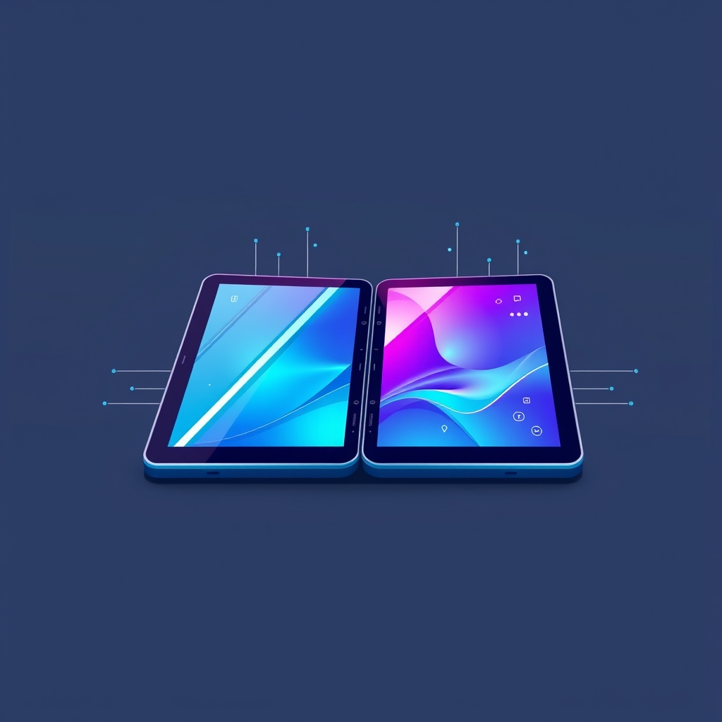 Ilustrasi abstrak perangkat teknologi layar lipat dengan desain modern dan futuristik