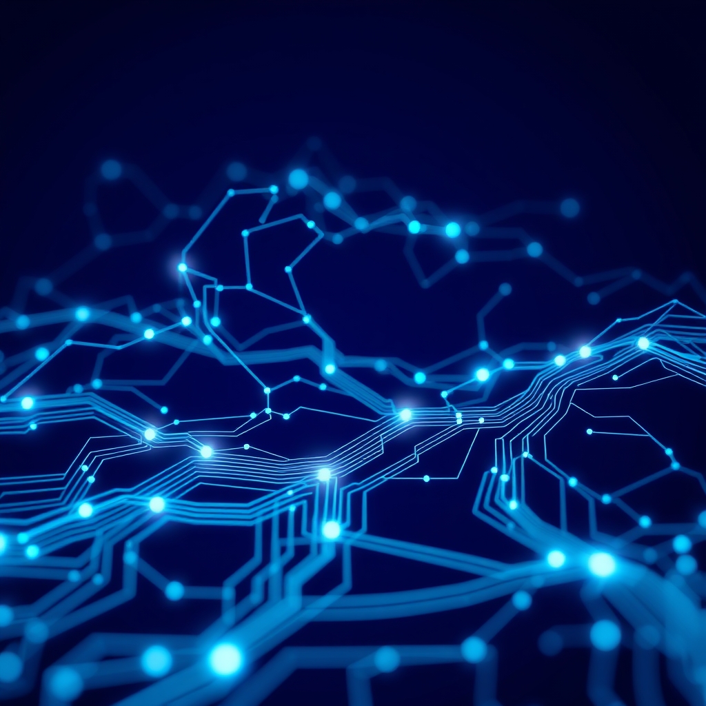 Visualisasi abstrak jaringan data dan sirkuit kecerdasan buatan
