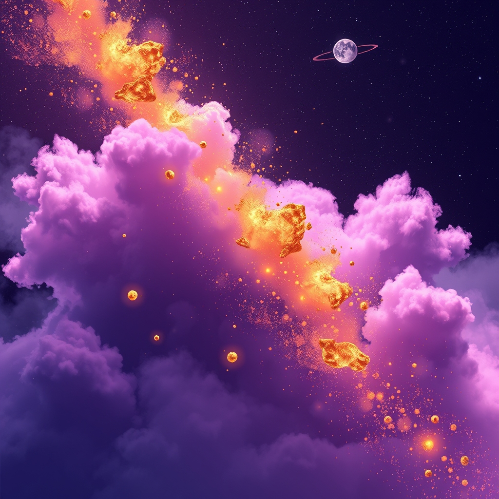 Ilustrasi abstrak pemodelan partikel debu kosmis dan kabut atmosfer planet